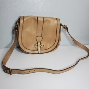 Fossil Tan Leather Crossbody Shoulder Bag Adjustable Strap Authentic